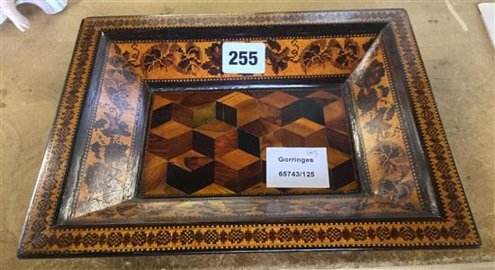 Tunbridge Ware rosewood cube and mosaic marquetry tray